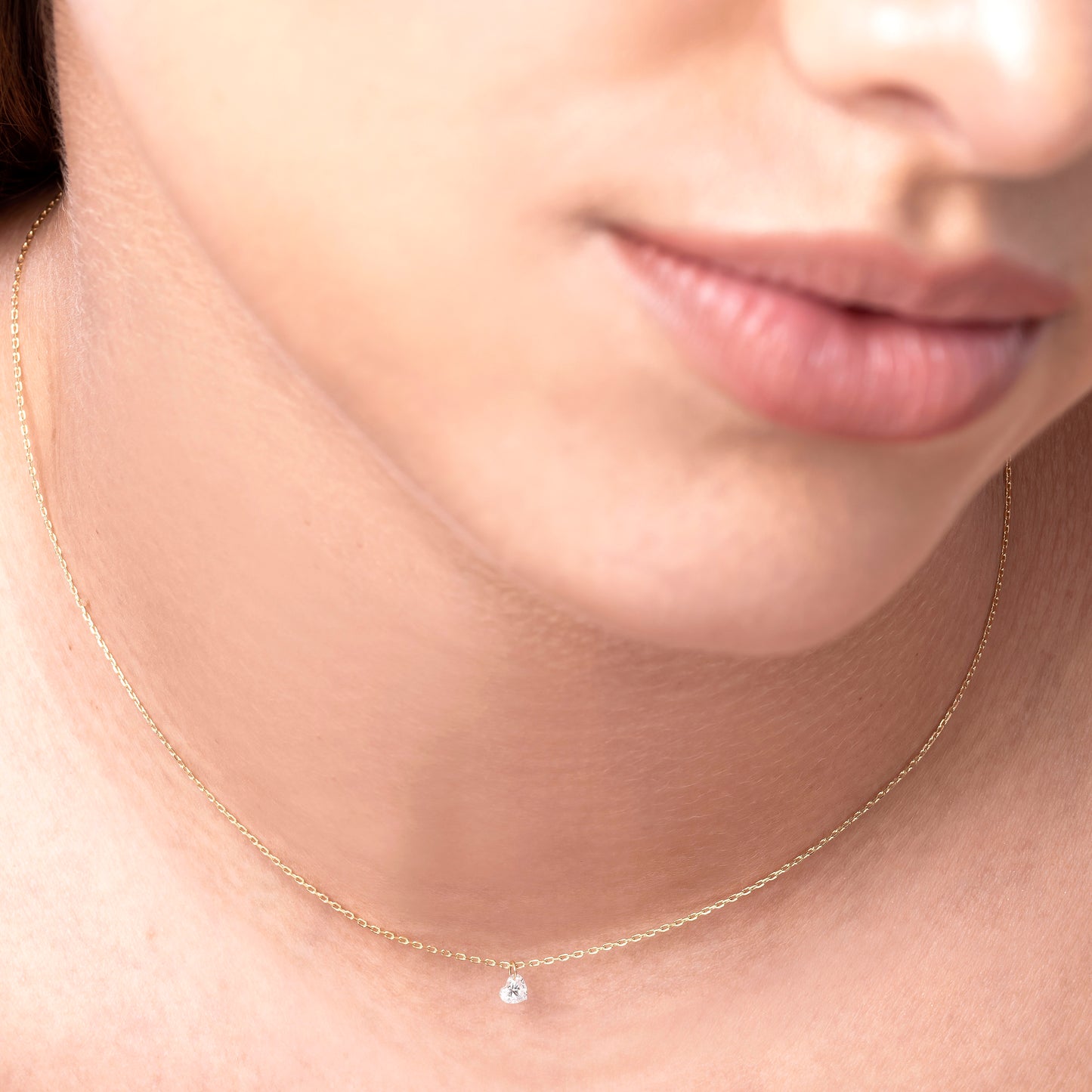 18K Yellow Gold Floating Heart Diamond Necklace