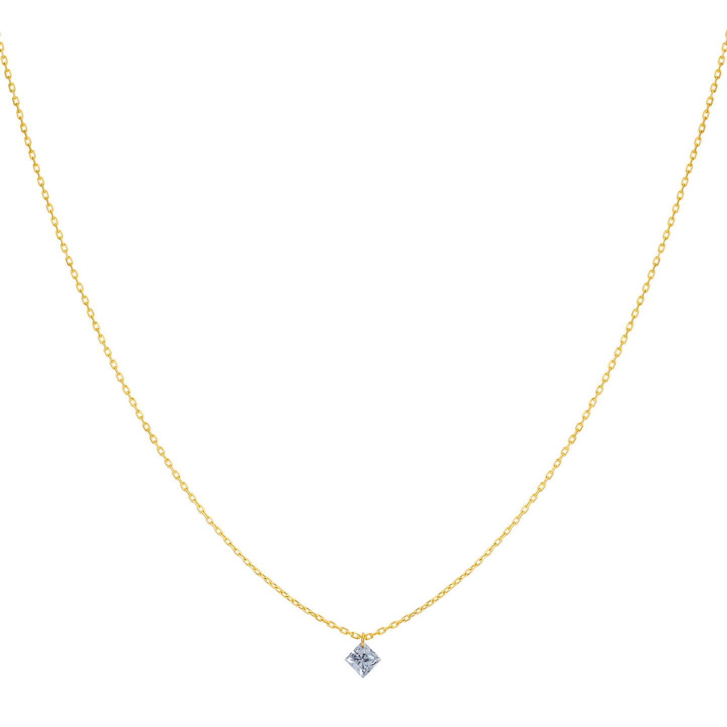 18K Gold Princess Cut Floating Diamond Necklace