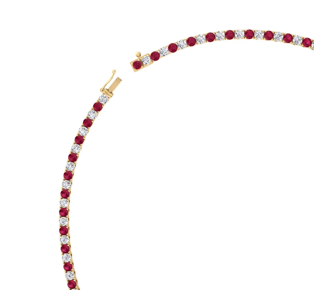 Alternating Alternating Red Ruby and Natural Diamond Tennis Necklace