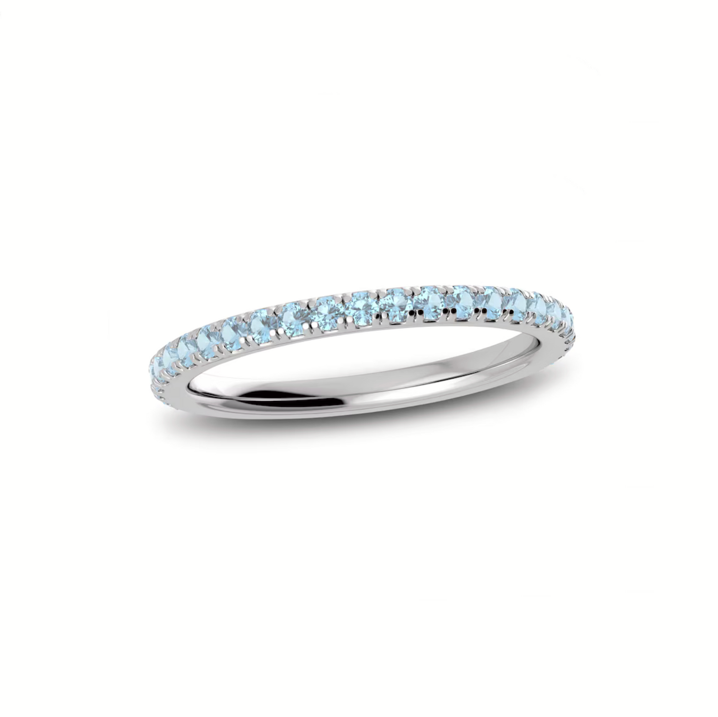 White Gold Candy Blue Topaz U Pave Eternity Band