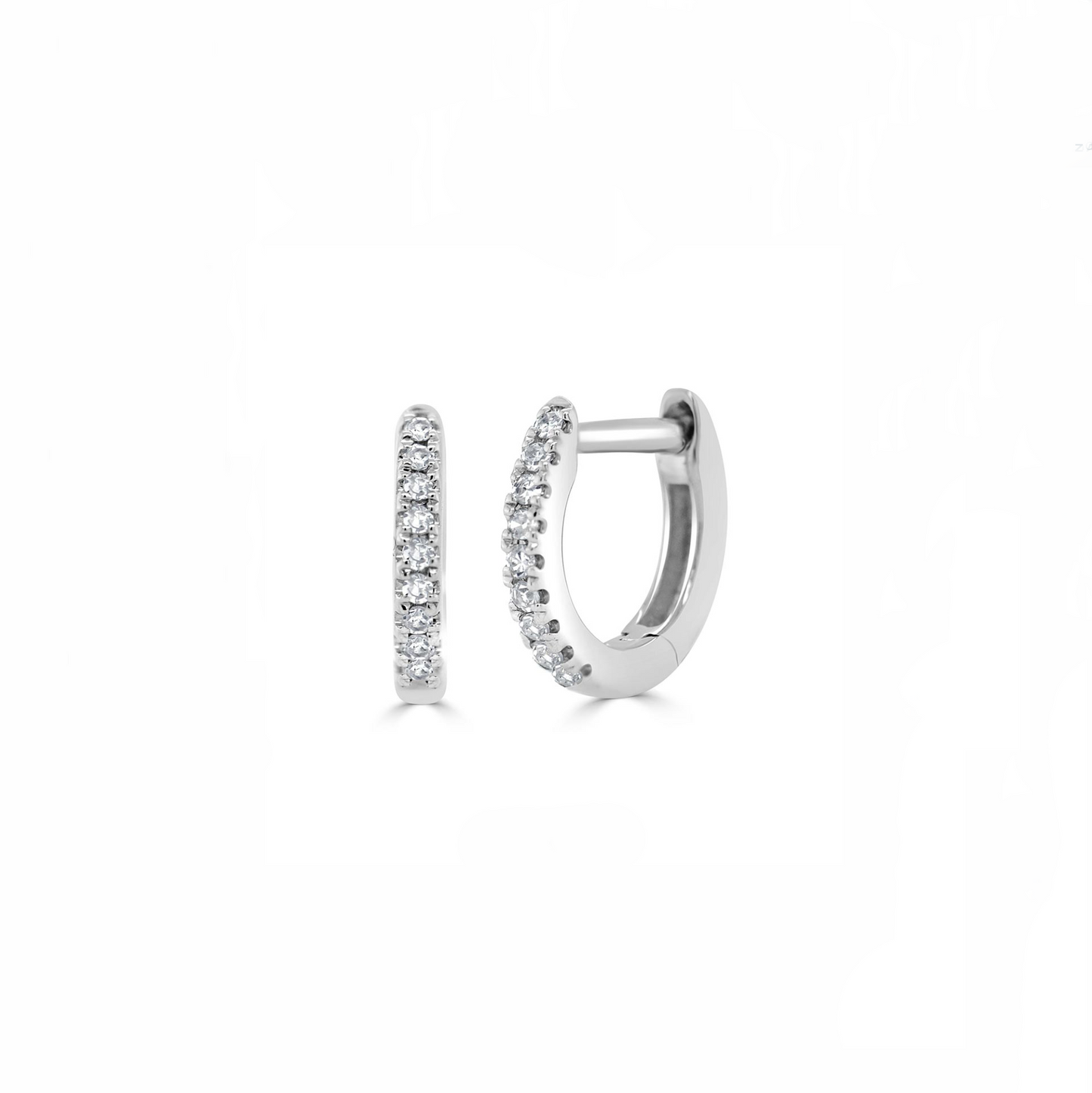 14K White Gold Pave Diamond Tiny Huggies