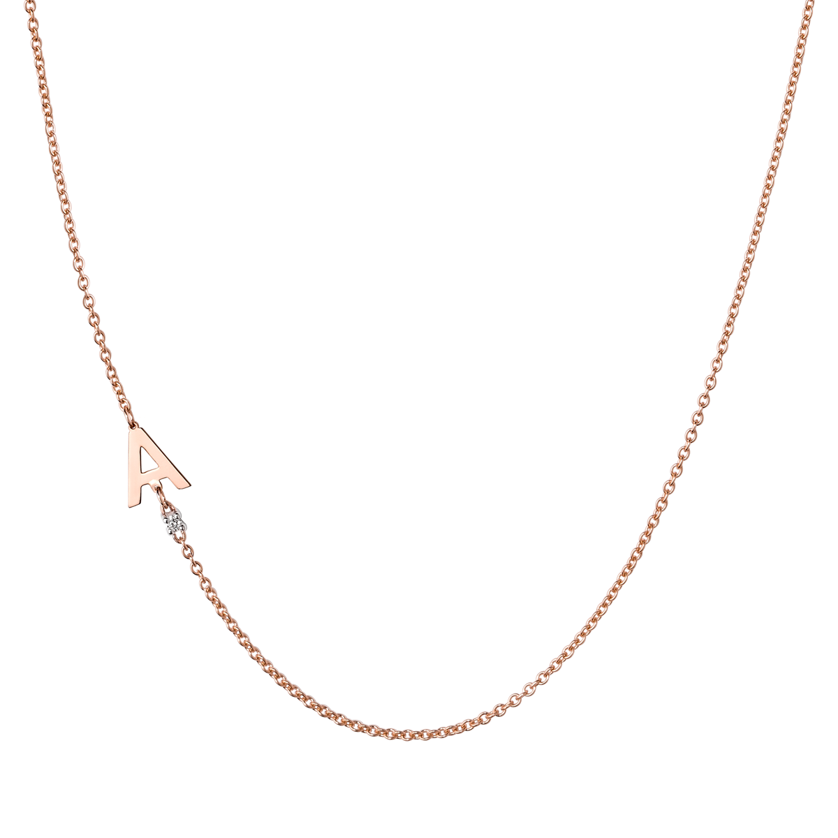 18K Rose Gold Initial and Diamond Necklace