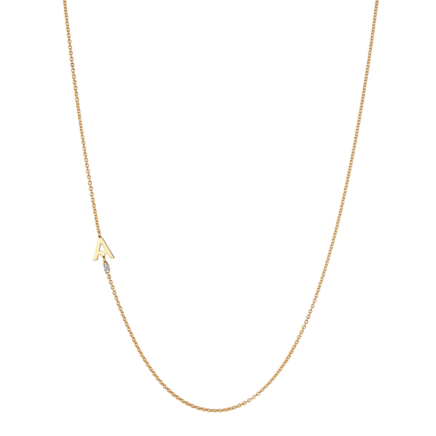 18K Yellow Gold Initial and Diamond Necklace