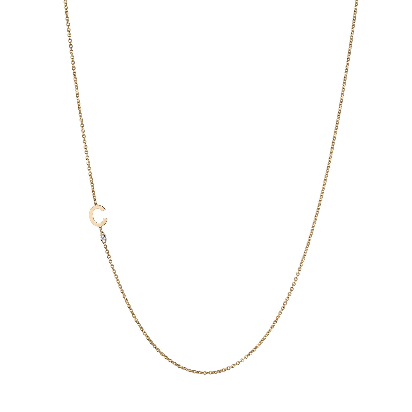 18K Yellow Gold Initial and Diamond Necklace