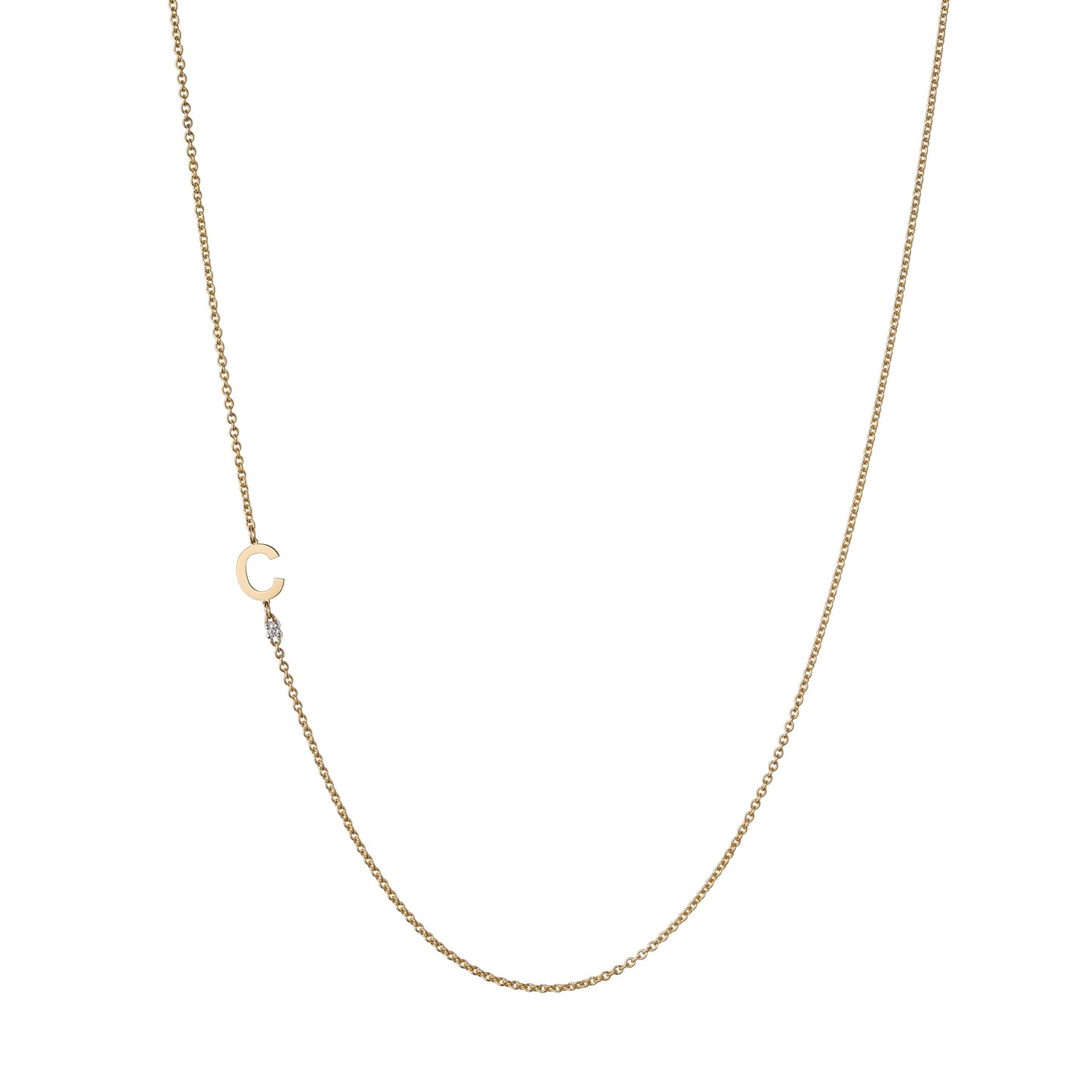 Yellow Gold Initial and Diamond Necklace