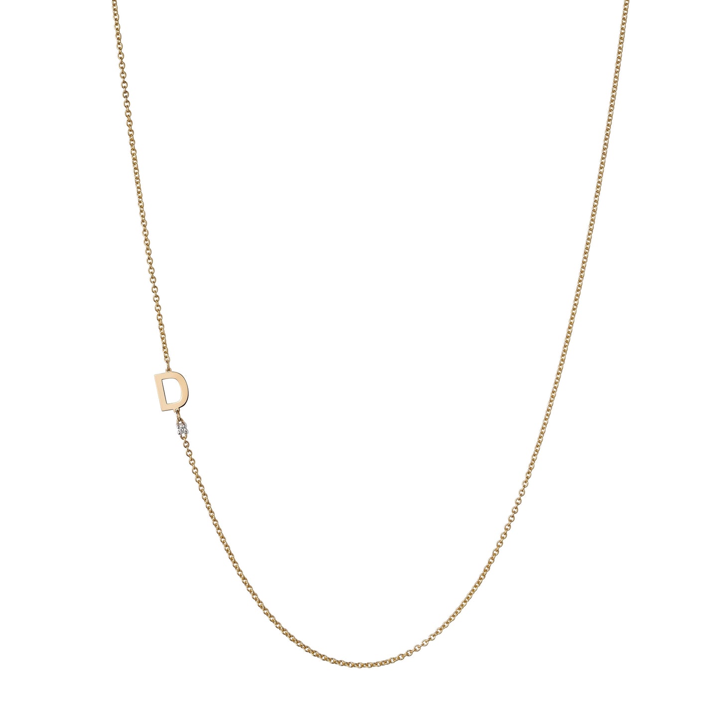 18K Yellow Gold Initial and Diamond Necklace