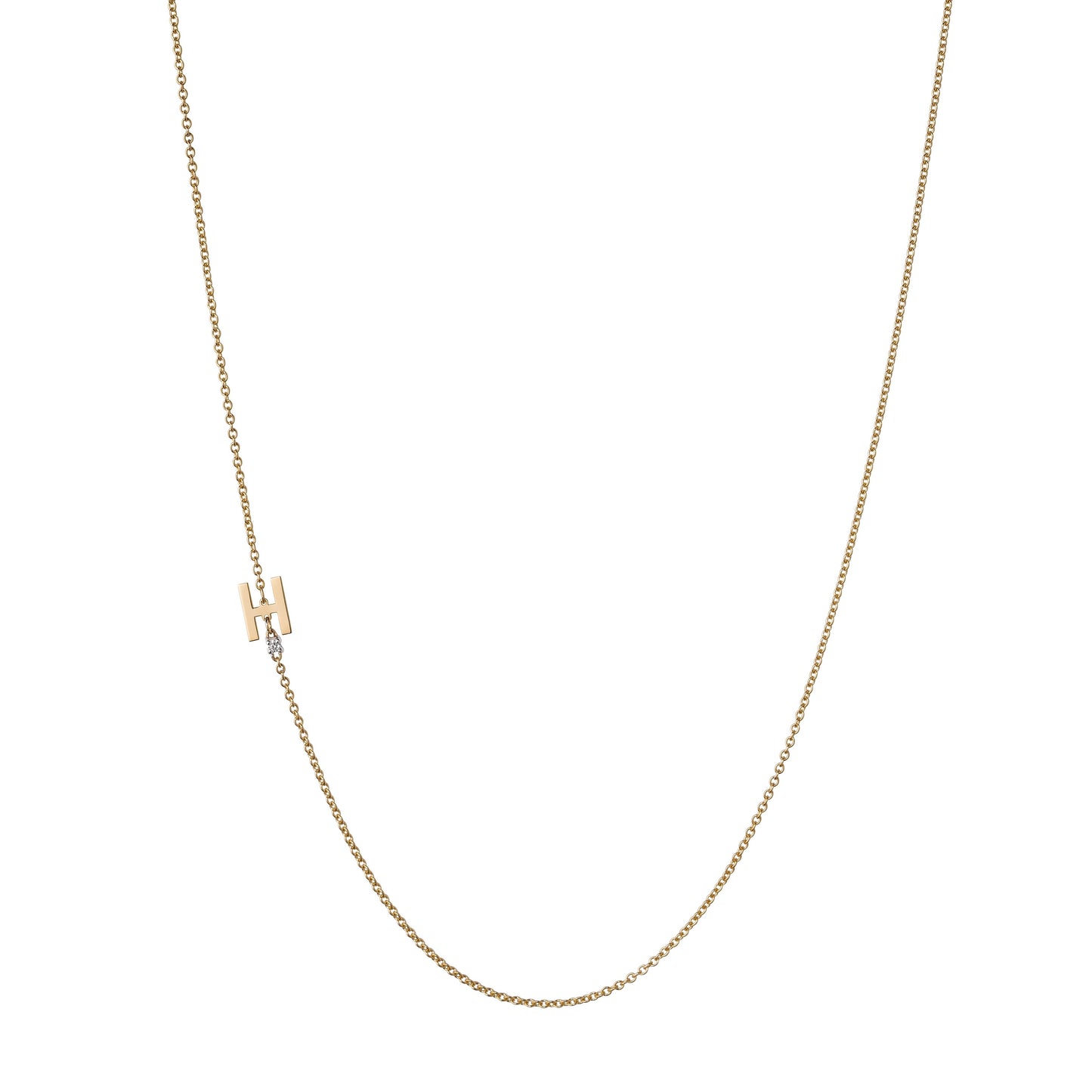 18K Yellow Gold Initial and Diamond Necklace
