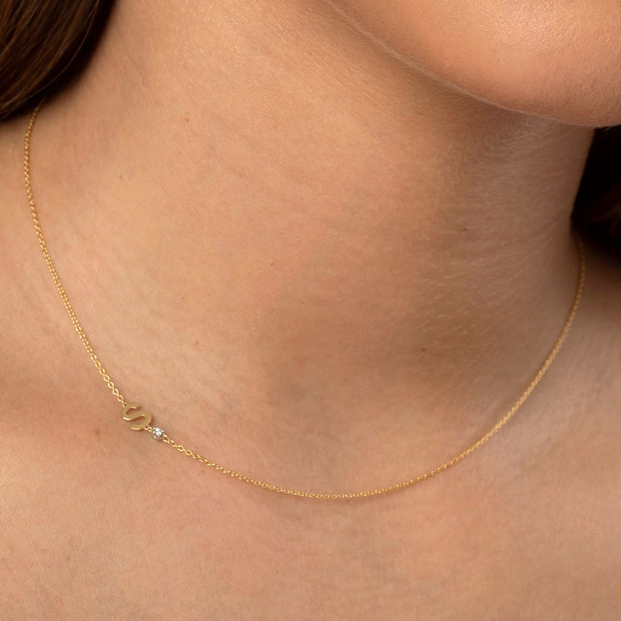 Yellow Gold Initial and Diamond Necklace