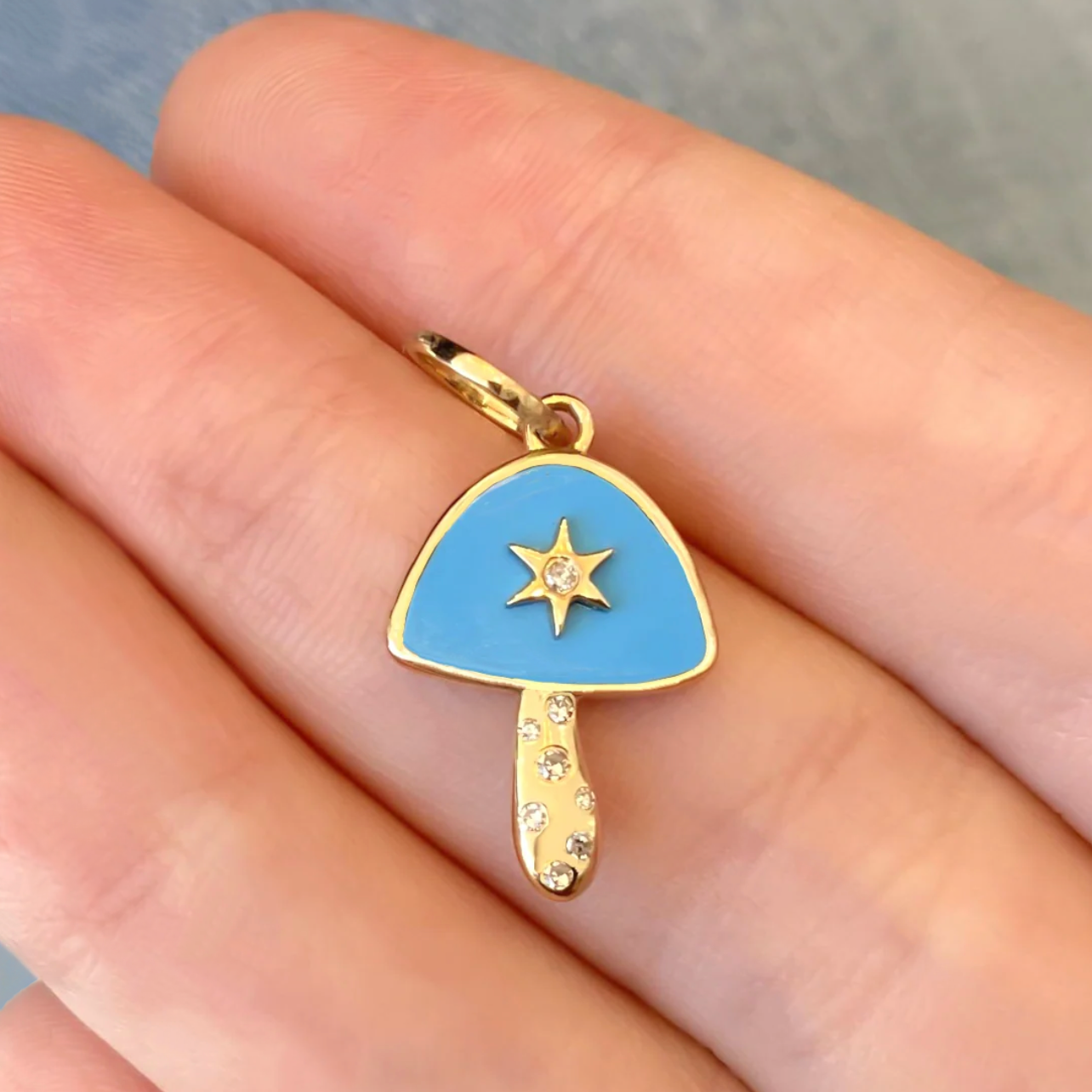 Turquoise and Diamonds Mushroom Charm
