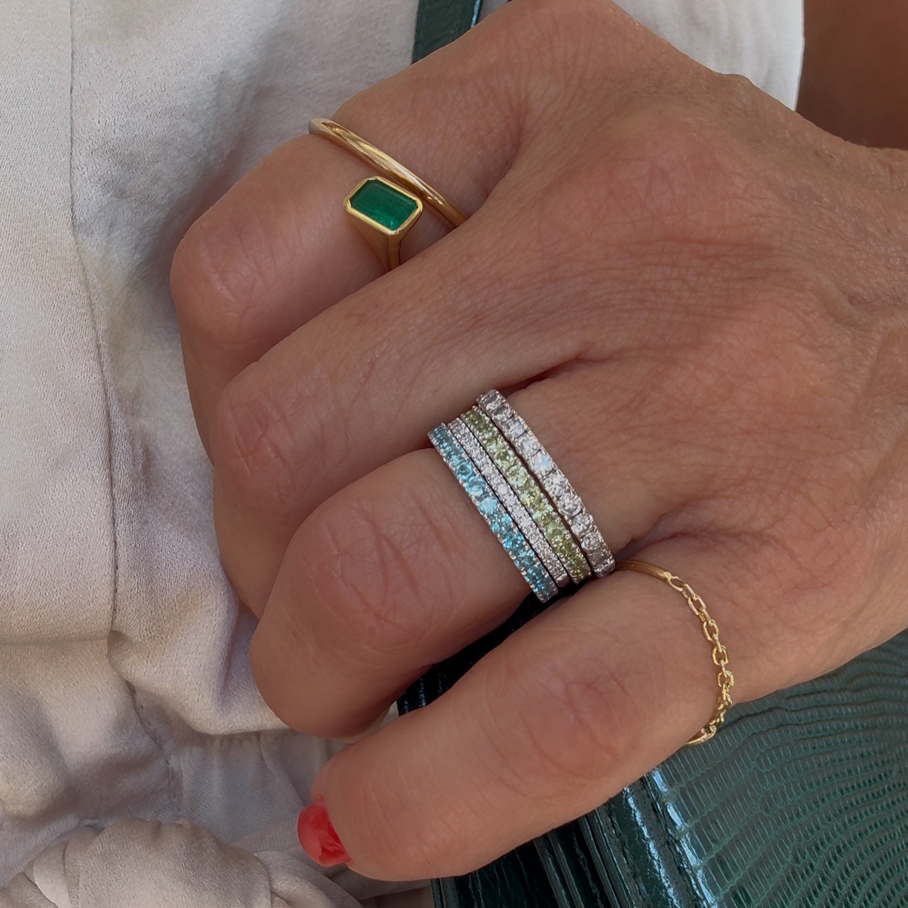 White Gold Candy Blue Topaz U Pave Eternity Band