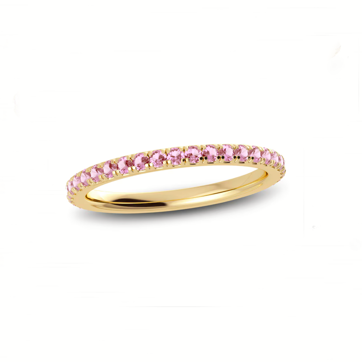 Yellow Gold Candy Pink Tourmaline U Pave Eternity Band