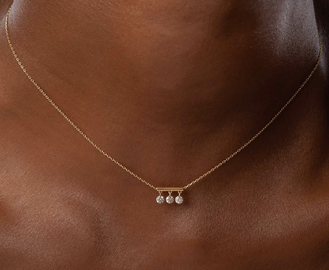 18K Rose Gold Floating Diamond Bar Necklace