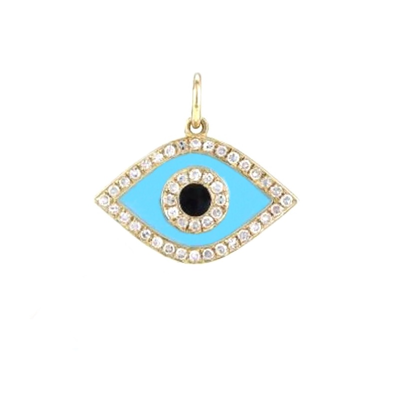 14K Gold Micro Pave Diamond Evil Eye Necklace Charm