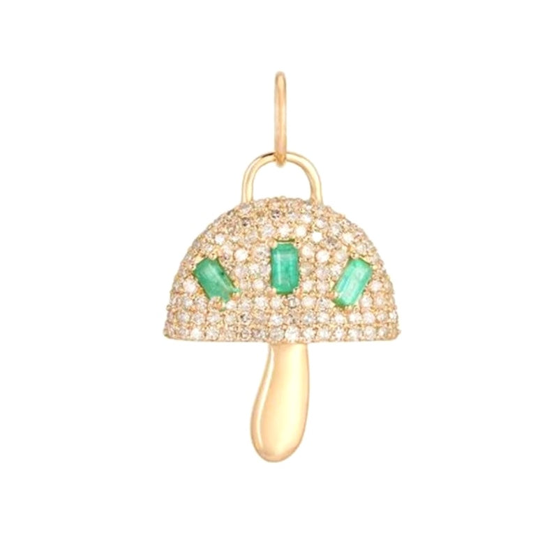 Emerald and Diamonds Mushroom Charm