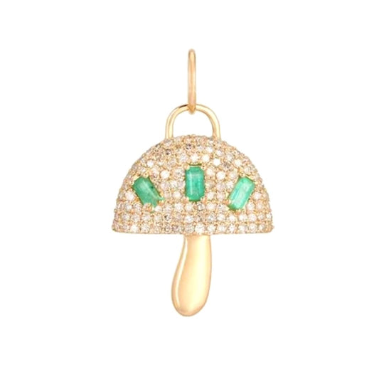 Emerald and Diamonds Mushroom Charm