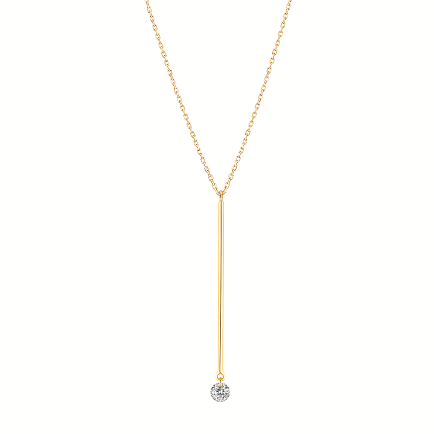 18K Yellow Gold Floating Diamond Bar Lariat