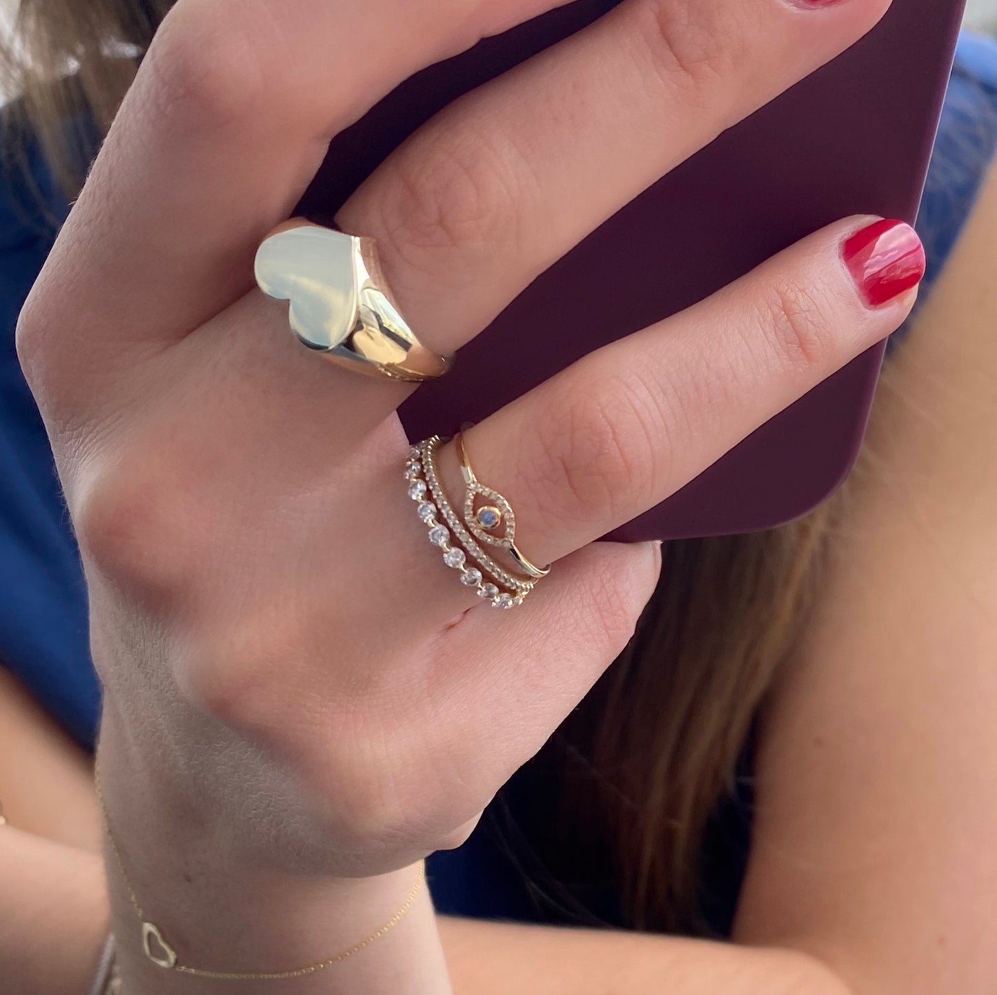 Mini Evil Eye Diamond and Sapphire Ring