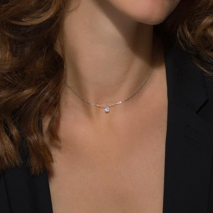 Gold Round Floating LAB Diamond Necklace