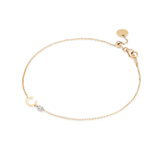 18K Yellow Gold Diamond Initial Bracelet