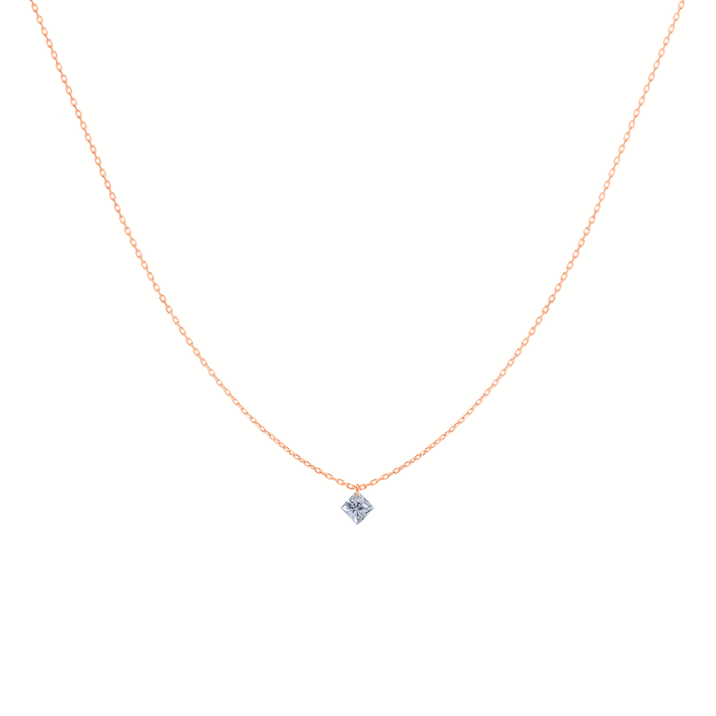 18K Gold Princess Cut Floating Diamond Necklace
