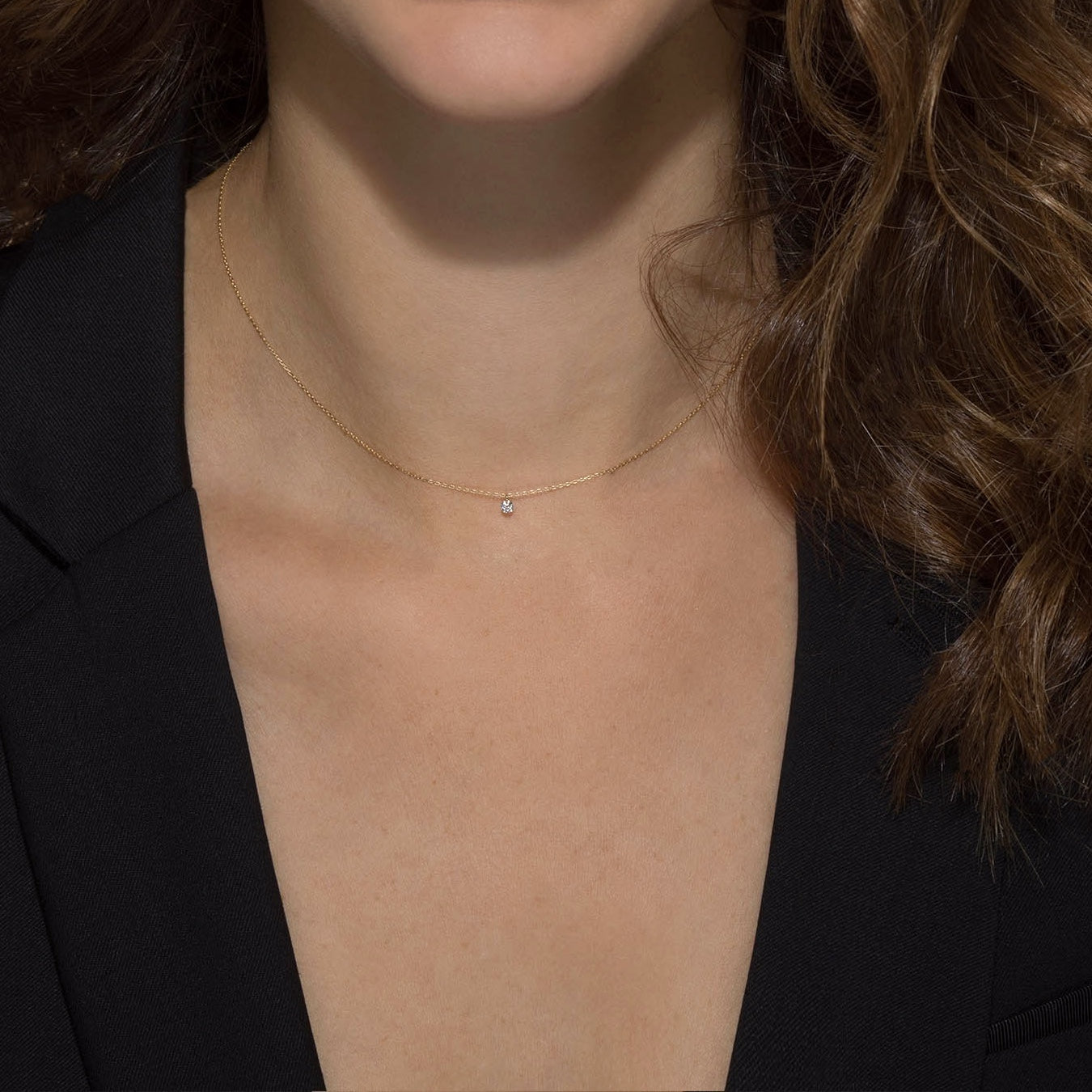 18K Gold Tiny Round Floating Diamond Necklace