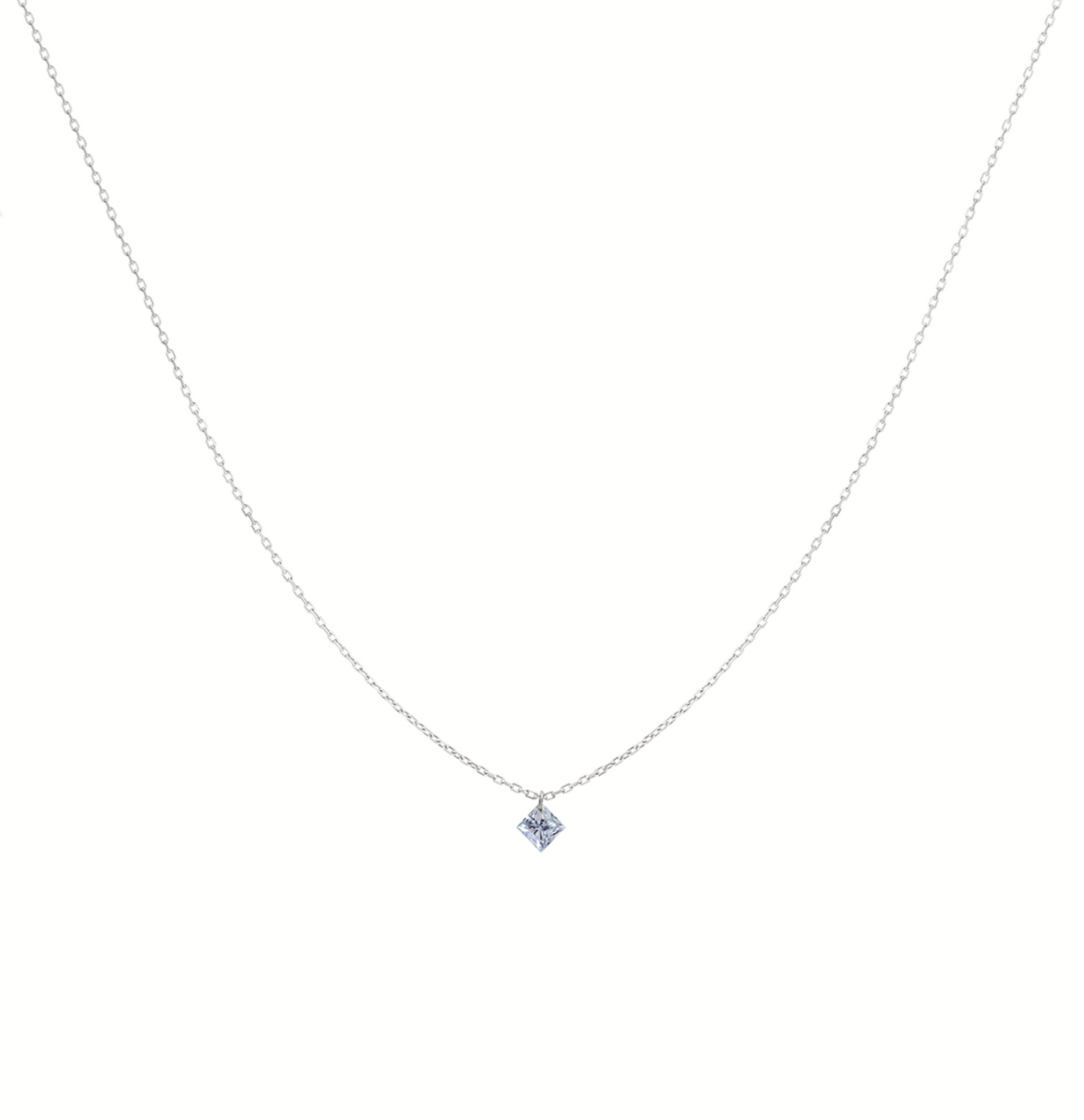 18K Gold Princess Cut Floating Diamond Necklace