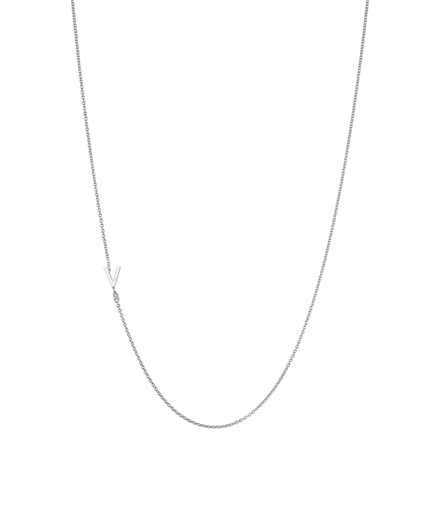 18K White Gold Initial and Diamond Necklace