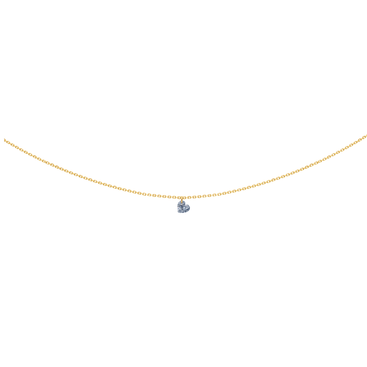 18K Yellow Gold Floating Heart Diamond Necklace