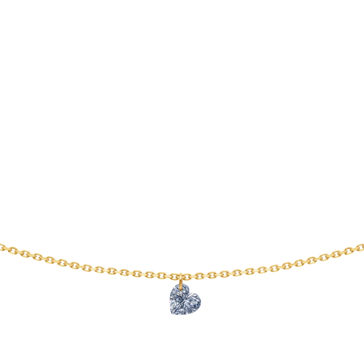 18K Yellow Gold Floating Heart Diamond Necklace