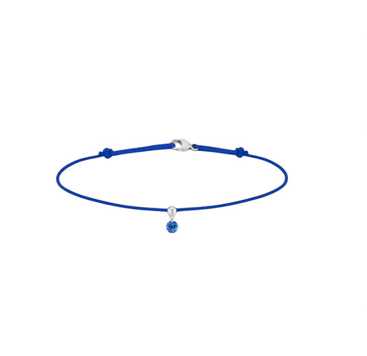 18K Gold Floating Blue Sapphire Cord Bracelet