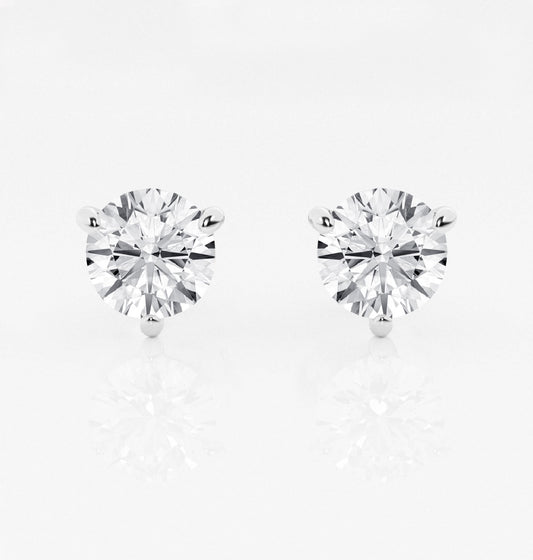 Round Lab Grown Diamond Three Prong Stud Earrings