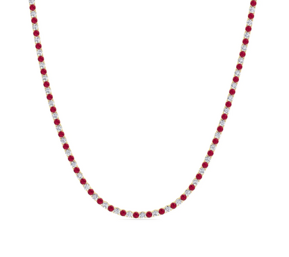 Alternating Alternating Red Ruby and Natural Diamond Tennis Necklace