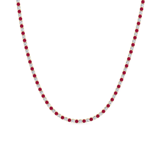 Alternating Alternating Red Ruby and Natural Diamond Tennis Necklace
