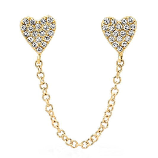 Juliet Double Pierce Diamond Heart  Stud Earrings