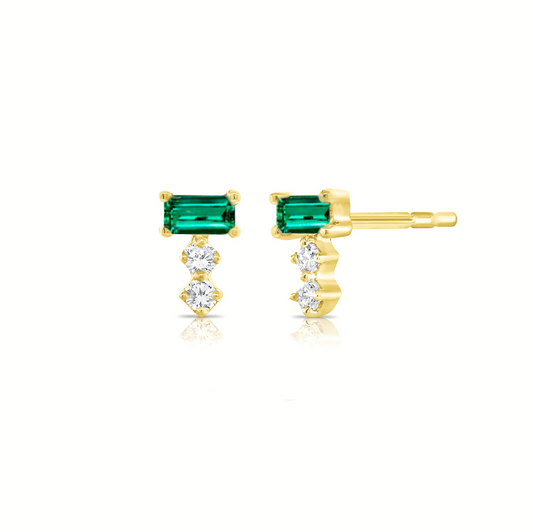 Ida Emerald and Diamond Mini Stud Earrings
