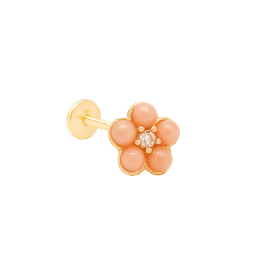 Flat Back Pink Flower Stud Earrings