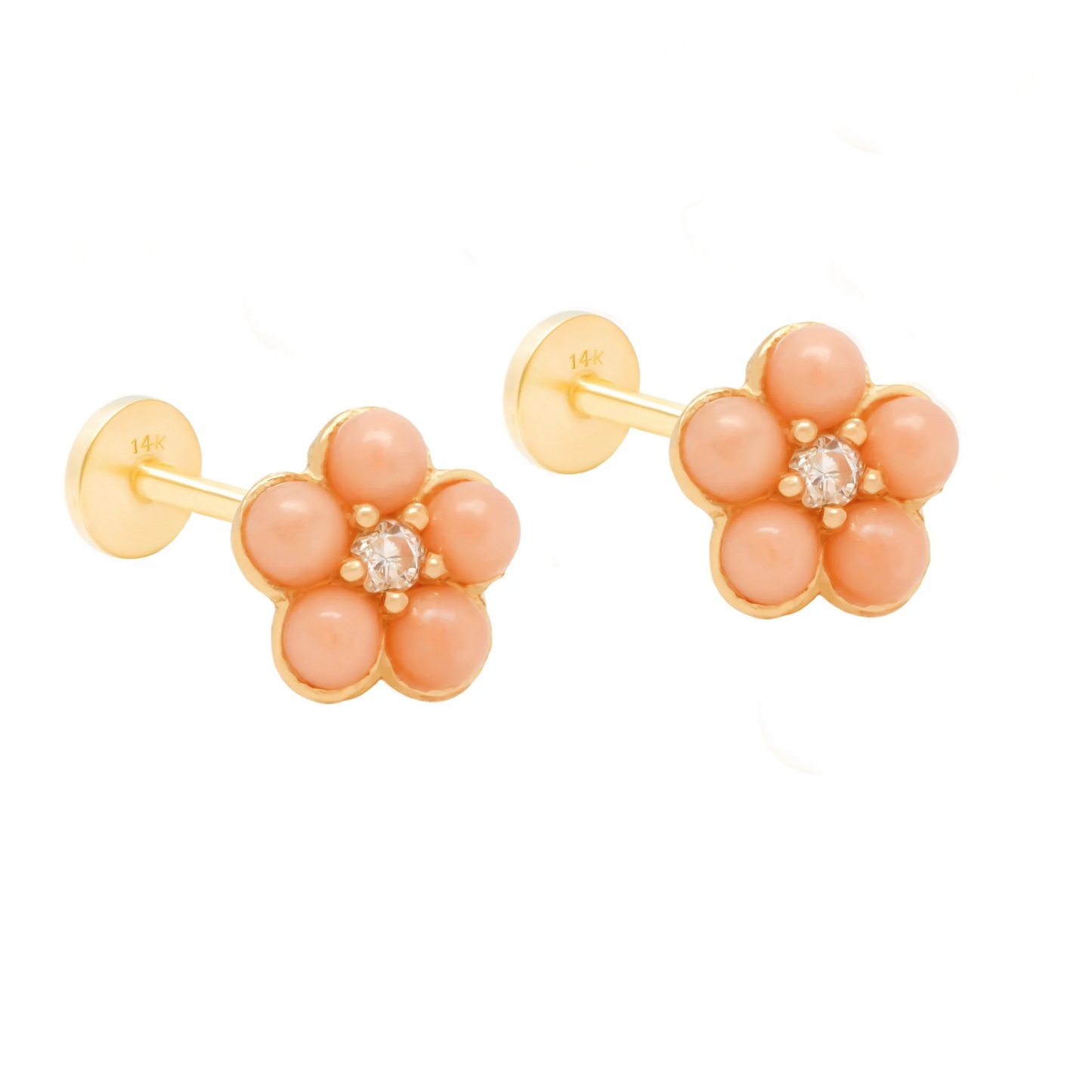 Flat Back Pink Flower Stud Earrings