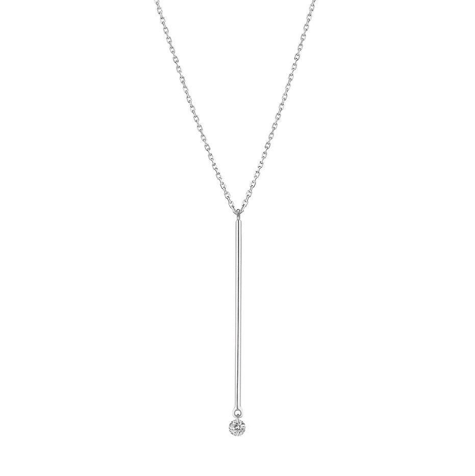 18K White Gold Floating Diamond Bar Lariat