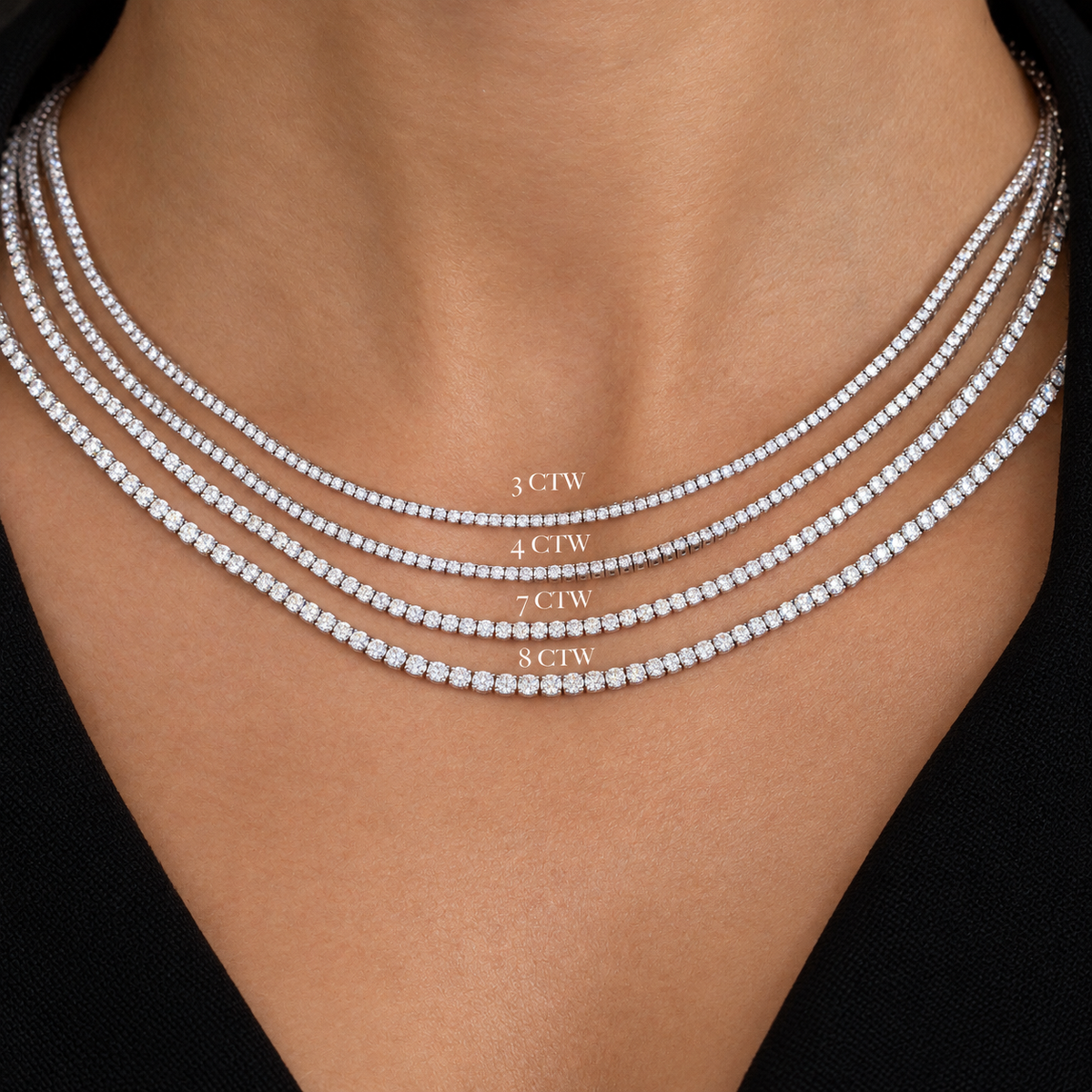 12 Carat Four Prong Lab Grown Round Diamond Tennis Necklace