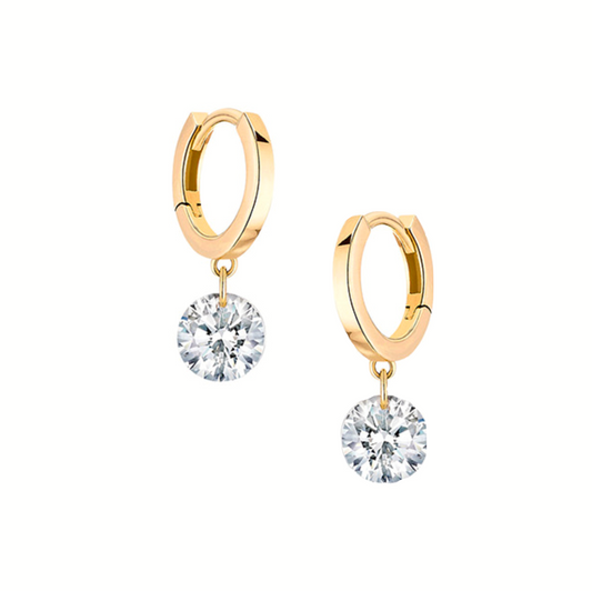 Mini Floating Diamond Yellow Gold Hoops
