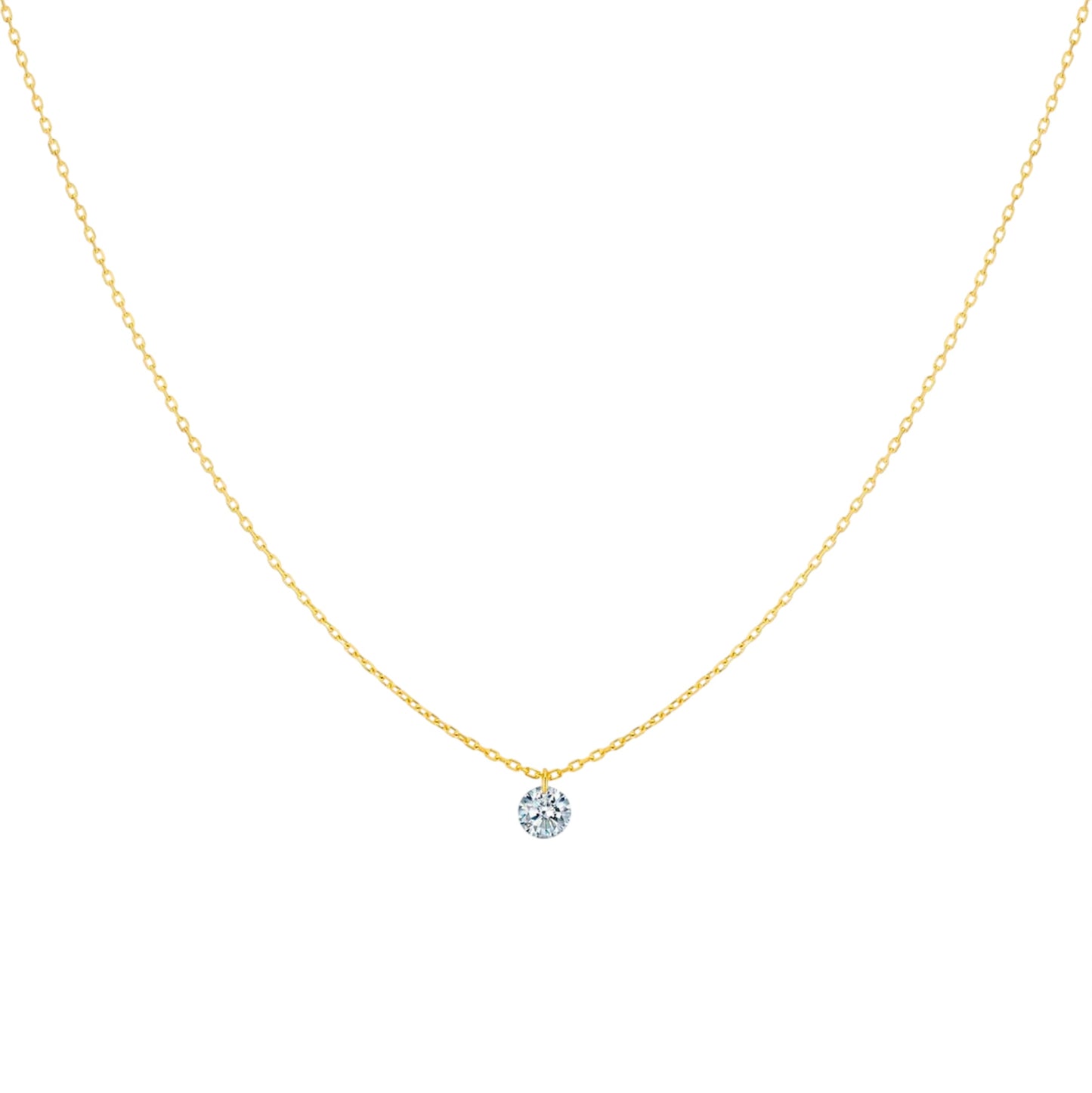 Gold Round Floating LAB Diamond Necklace