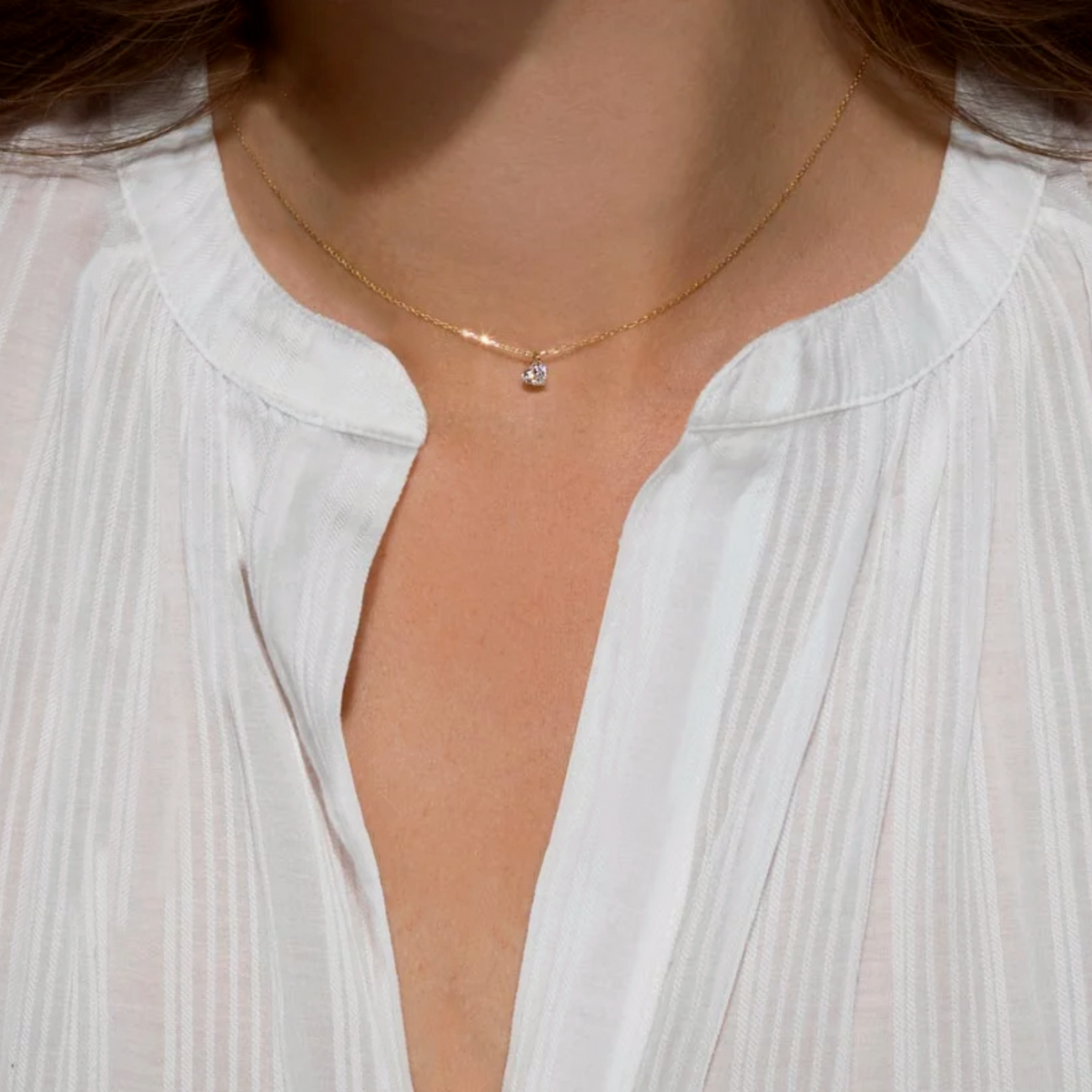 18K Yellow Gold 0.30 Carat Floating Heart Diamond Necklace