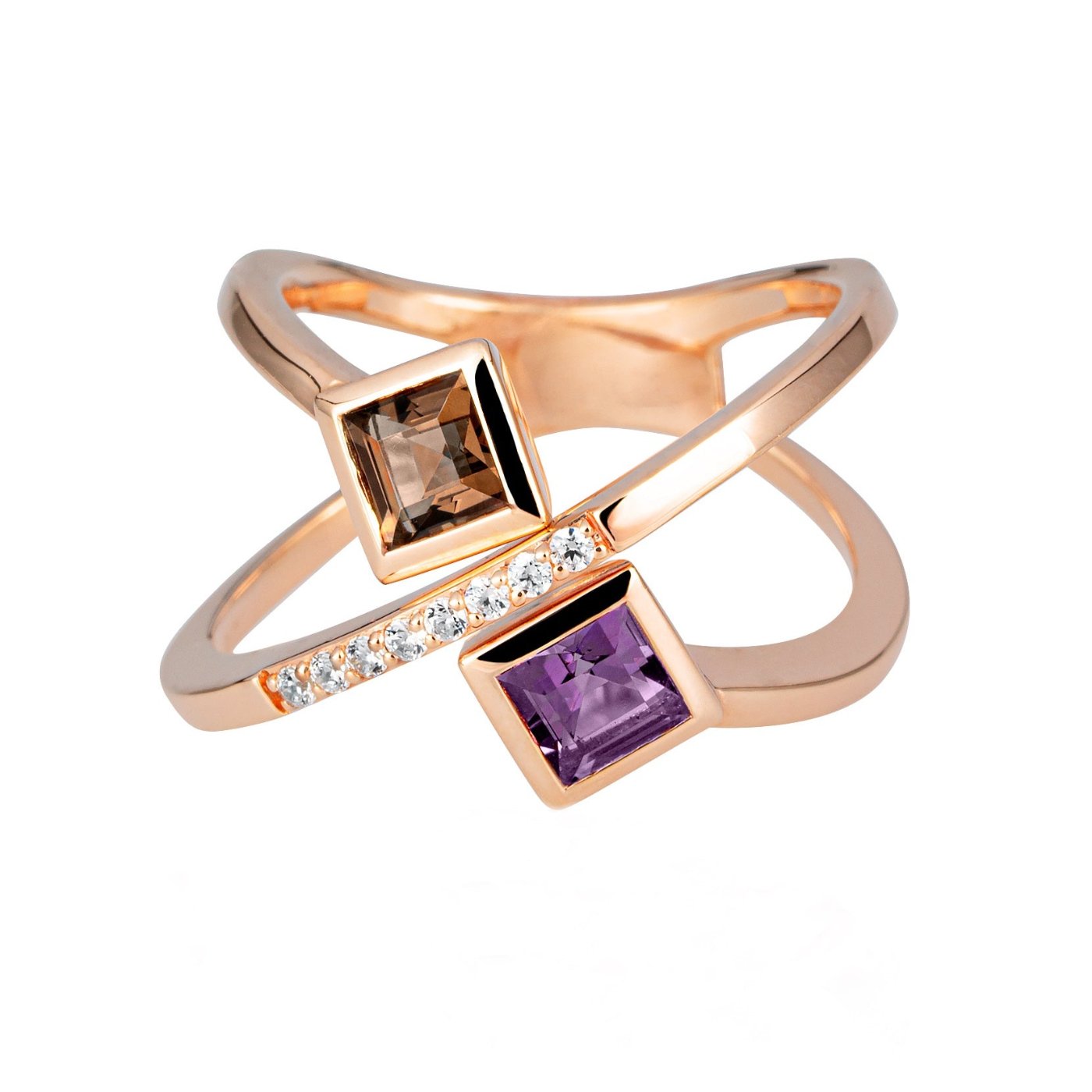 Amethyst and Smoky Quartz Sadie Ring