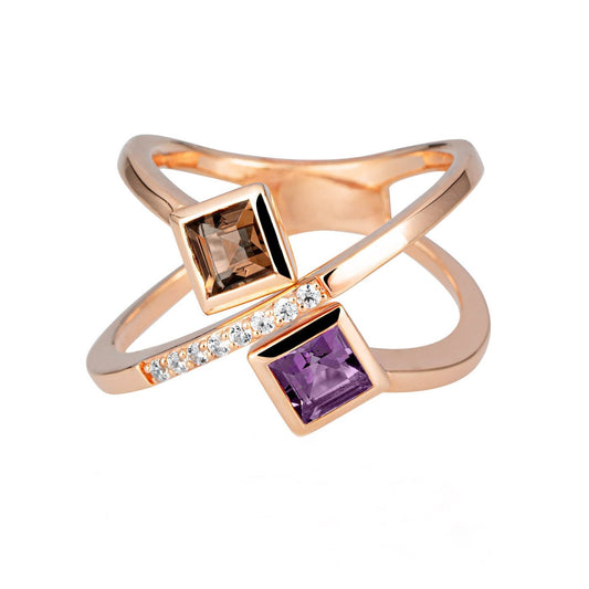 Amethyst and Smoky Quartz Sadie Ring