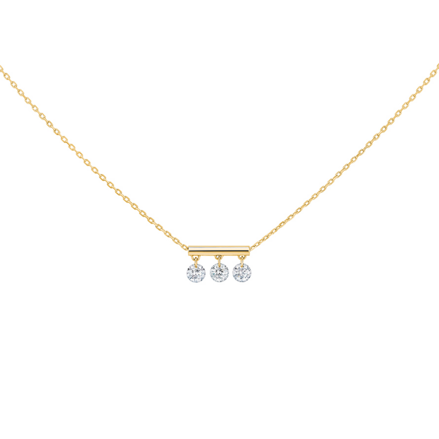 18K Yellow Gold Floating Diamond Bar Necklace