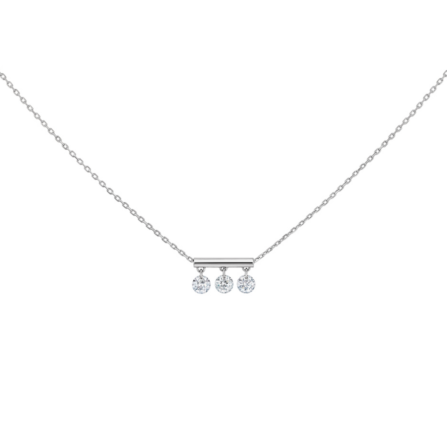 18K White Gold Floating Diamond Bar Necklace