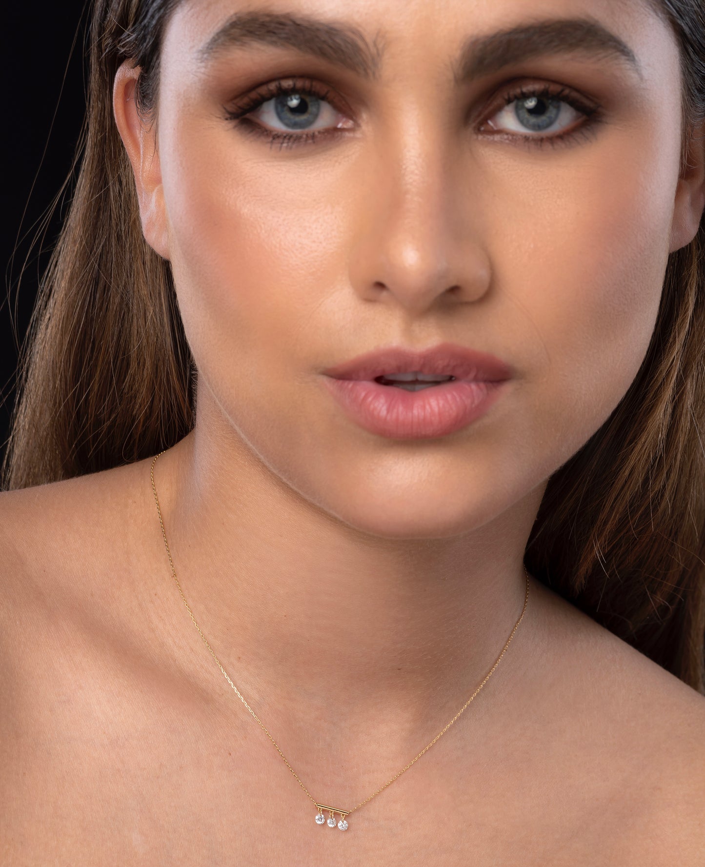 18K Rose Gold Floating Diamond Bar Necklace