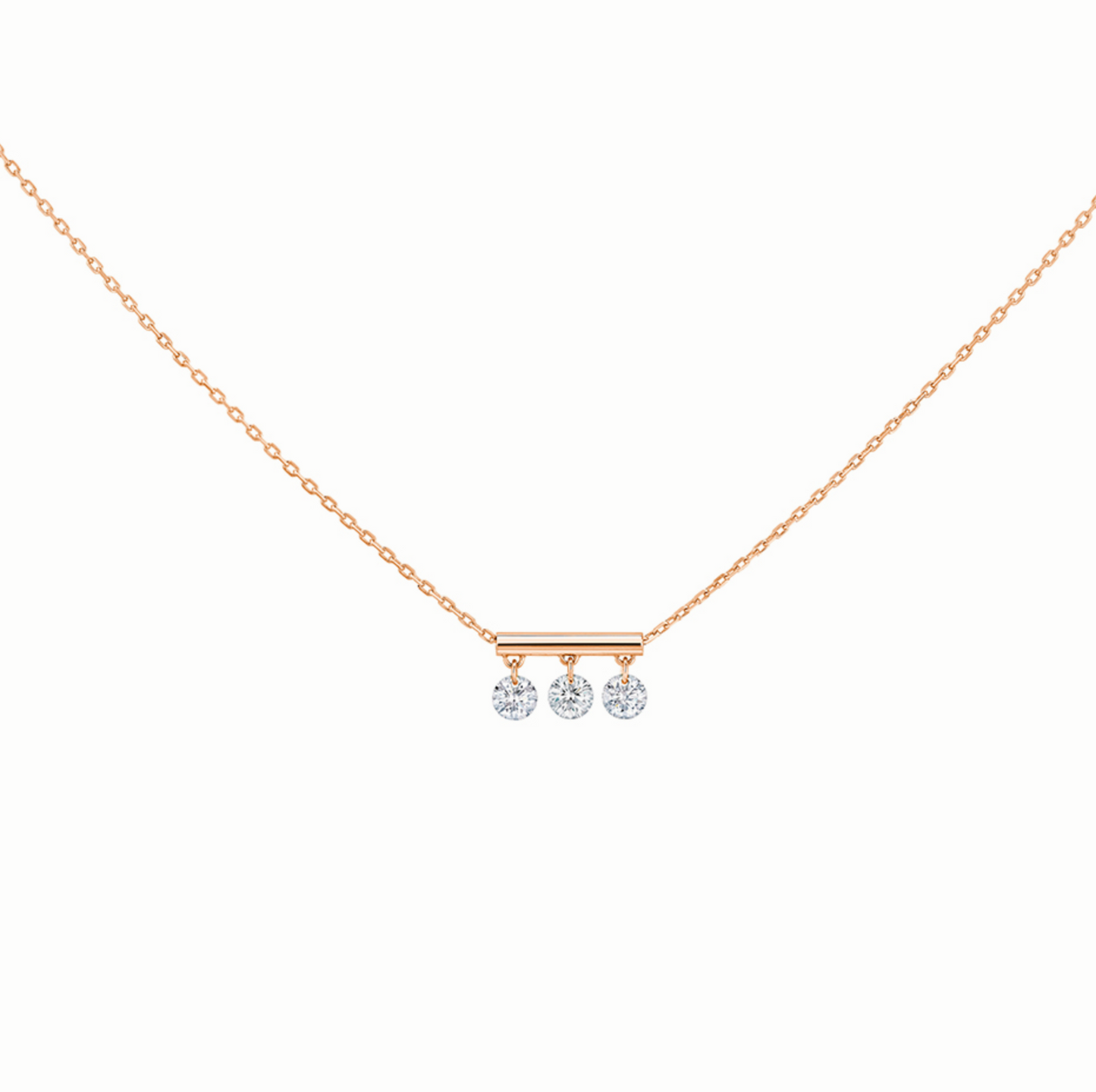 18K Rose Gold Floating Diamond Bar Necklace