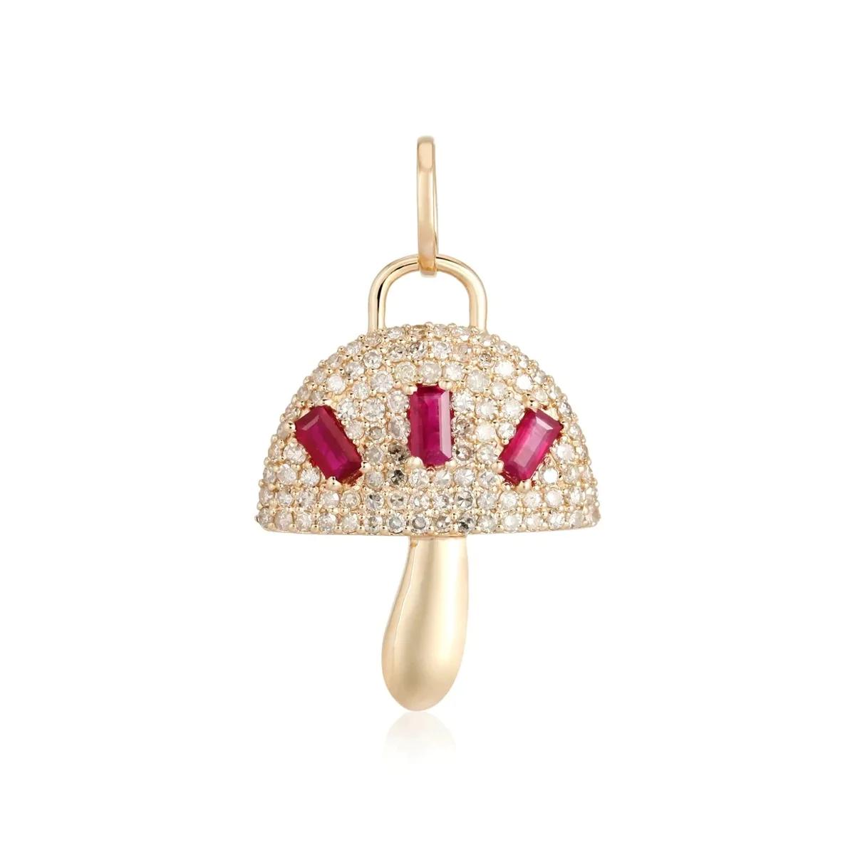 Ruby and Diamonds Mushroom Charm